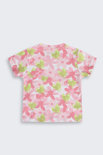 Pink Floral Cotton Regular Fit T-Shirt