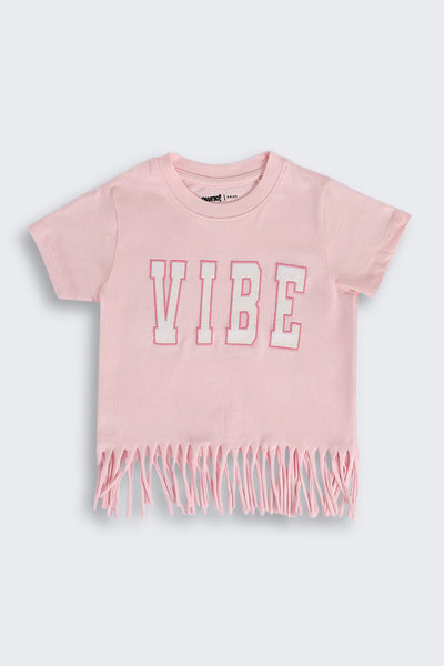 Pink Fringes Placement Printed T-Shirt