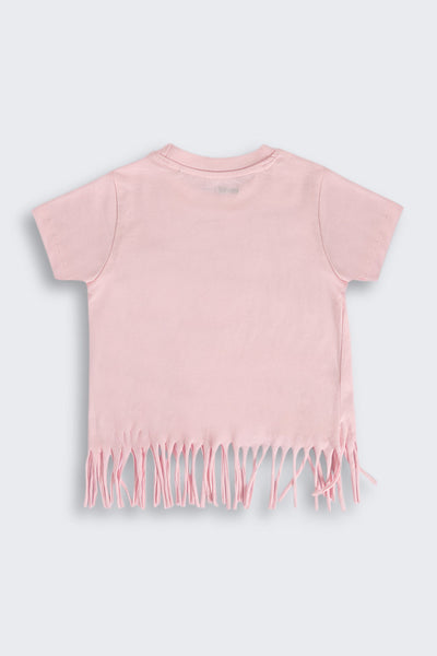 Pink Fringes Placement Printed T-Shirt
