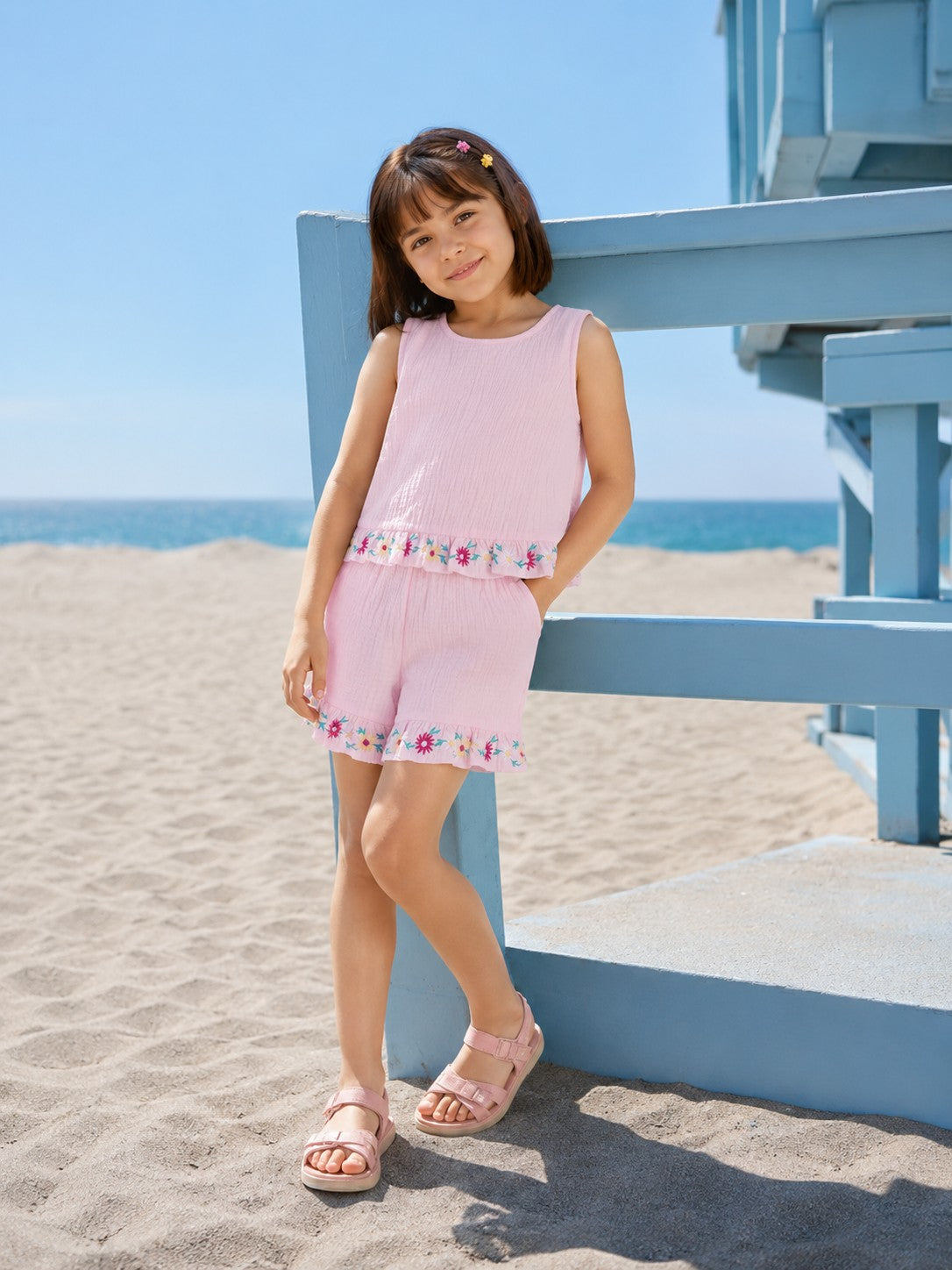 Pink Embroidered Regular Fit Co-ord Set