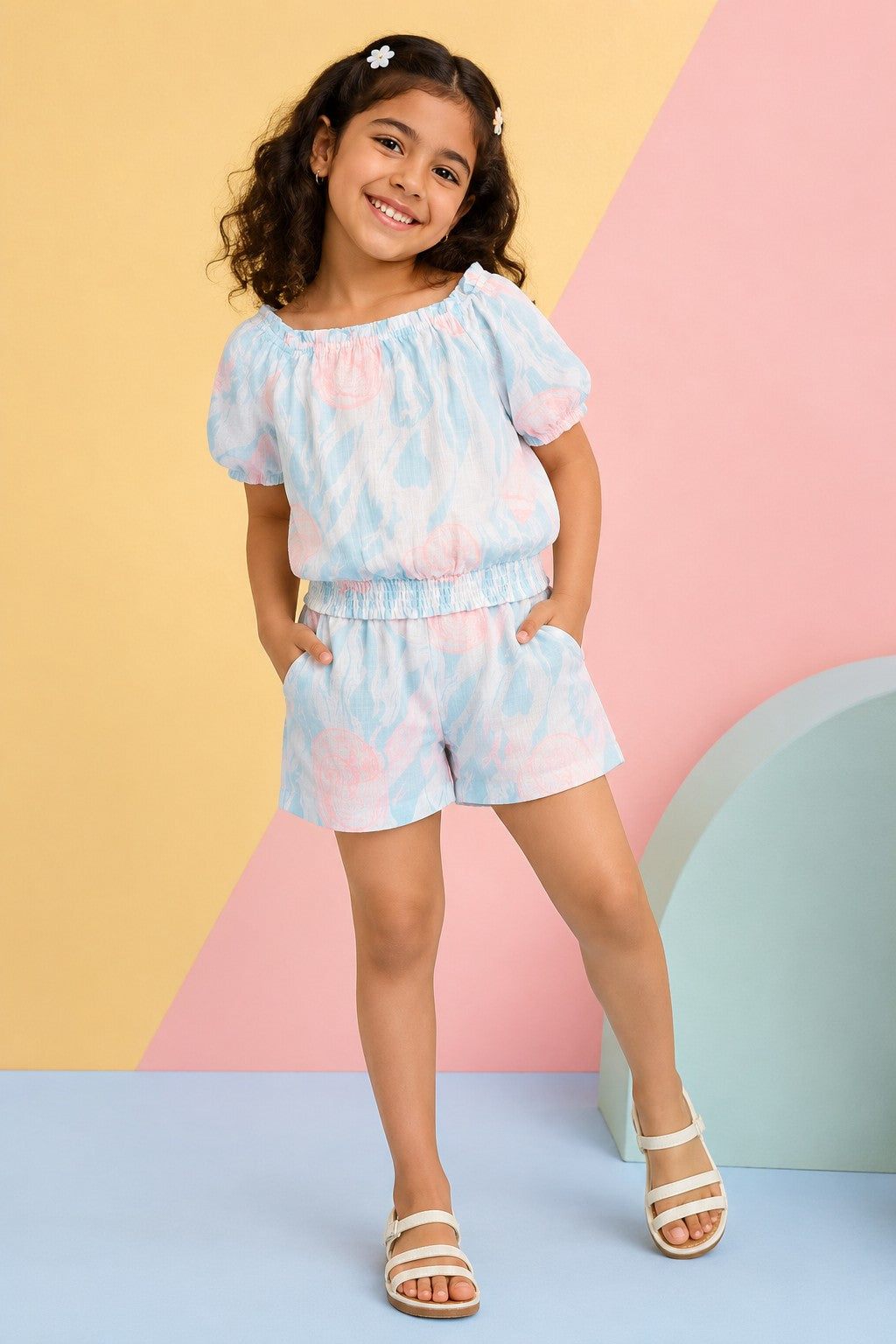 Light Blue Shell Print Regular Fit Co-ord Set