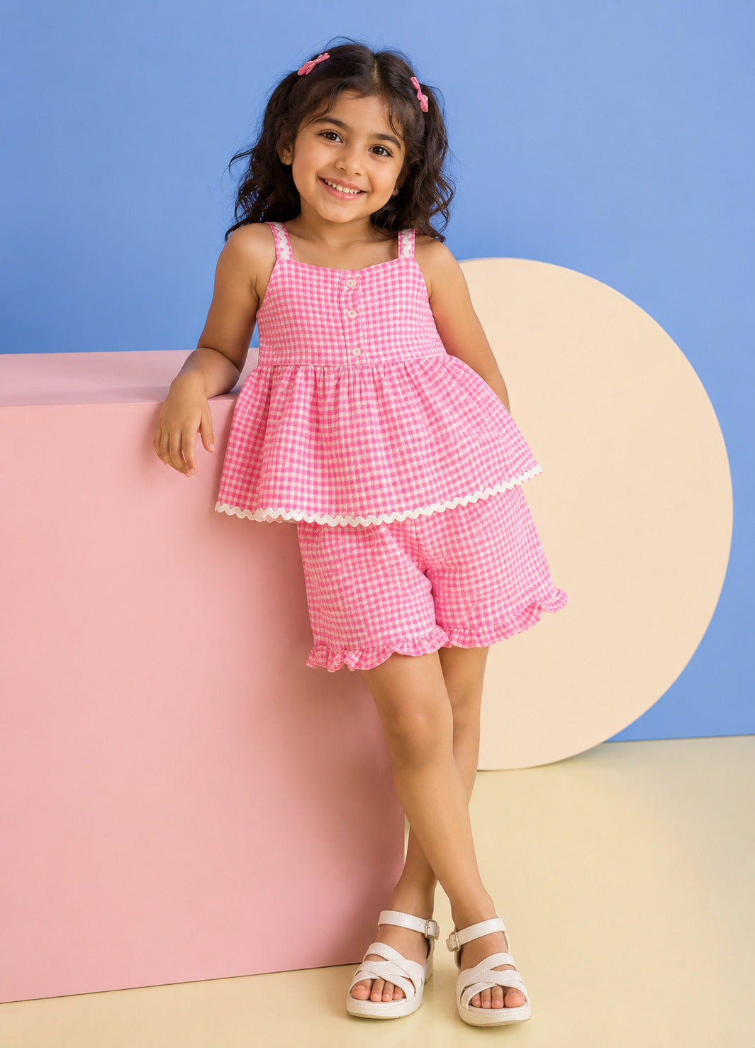 Pink Checked Shoulder Straps Co-ord Set