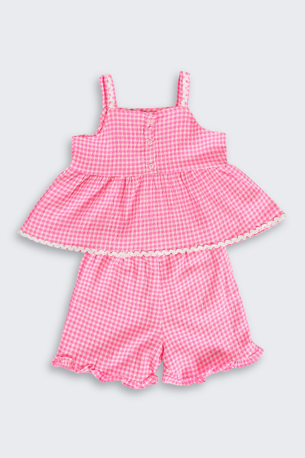 Pink Checked Shoulder Straps Co-ord Set