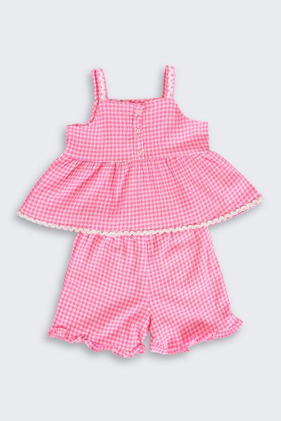 Pink Checked Shoulder Straps Co-ord Set