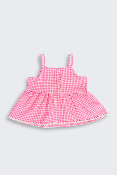 Pink Checked Shoulder Straps Co-ord Set