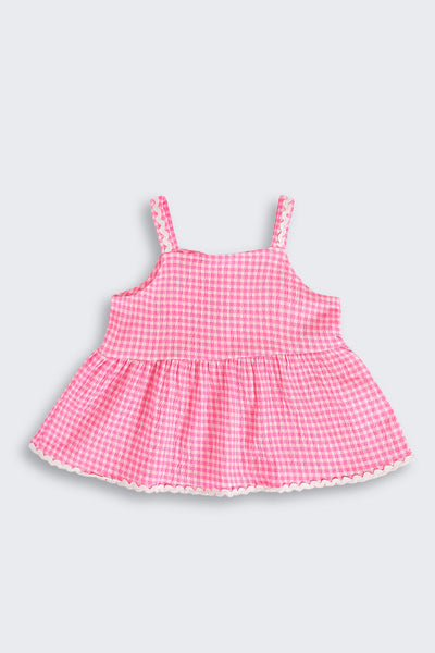 Pink Checked Shoulder Straps Co-ord Set