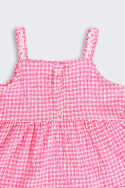 Pink Checked Shoulder Straps Co-ord Set