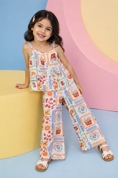 Off White All Over Printed Shoulder Straps Co-ord Set
