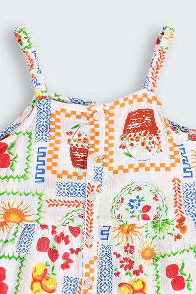 Off White All Over Printed Shoulder Straps Co-ord Set