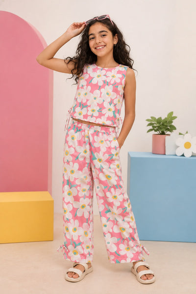 Coral Floral Printed Regular Fit Co-ord Set