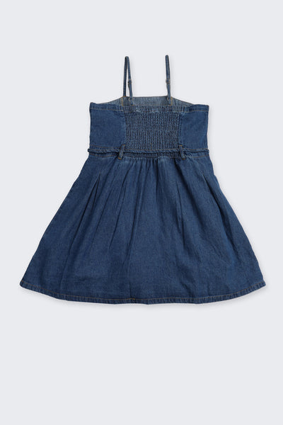 Navy Solid Regular Fit Denim Dress With T-Shirt