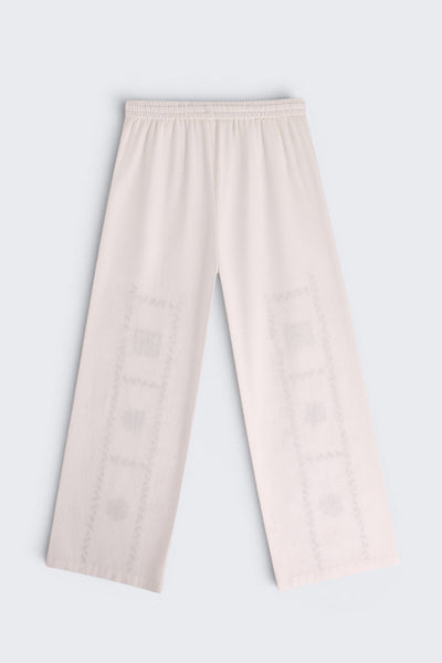 Off White Floral Regular Fit Pant