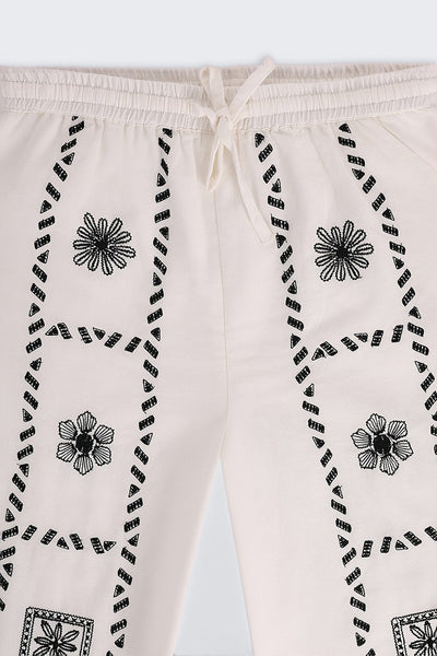 Off White Floral Regular Fit Pant