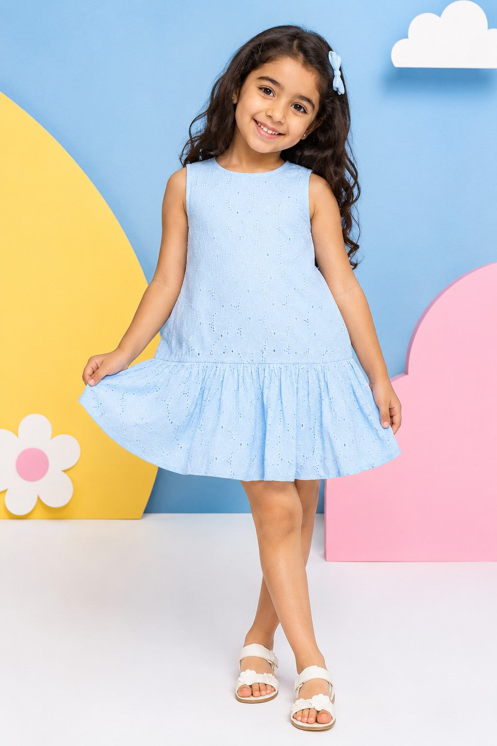 Light Blue Embroidered Regular Fit Dress