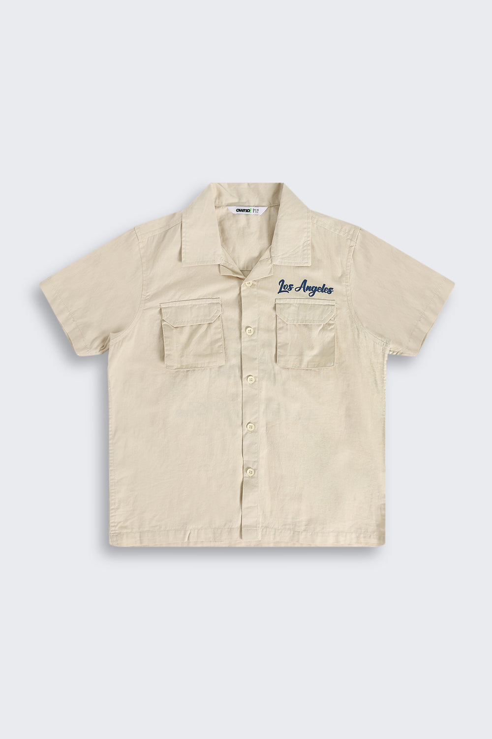 Beige Chest Pocket Style with Ocean Graphic Utility Shirt