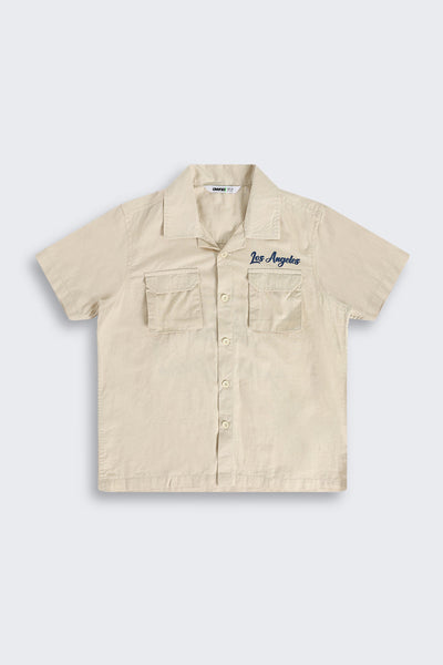 Beige Chest Pocket Style with Ocean Graphic Utility Shirt
