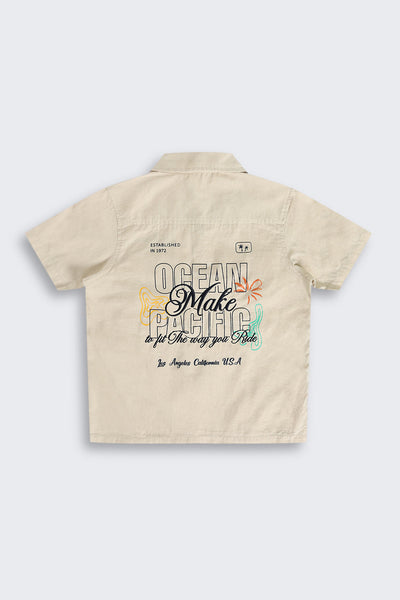 Beige Chest Pocket Style with Ocean Graphic Utility Shirt