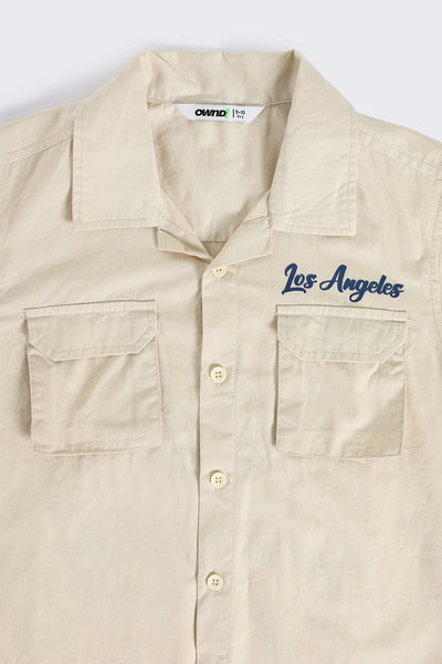 Beige Chest Pocket Style with Ocean Graphic Utility Shirt
