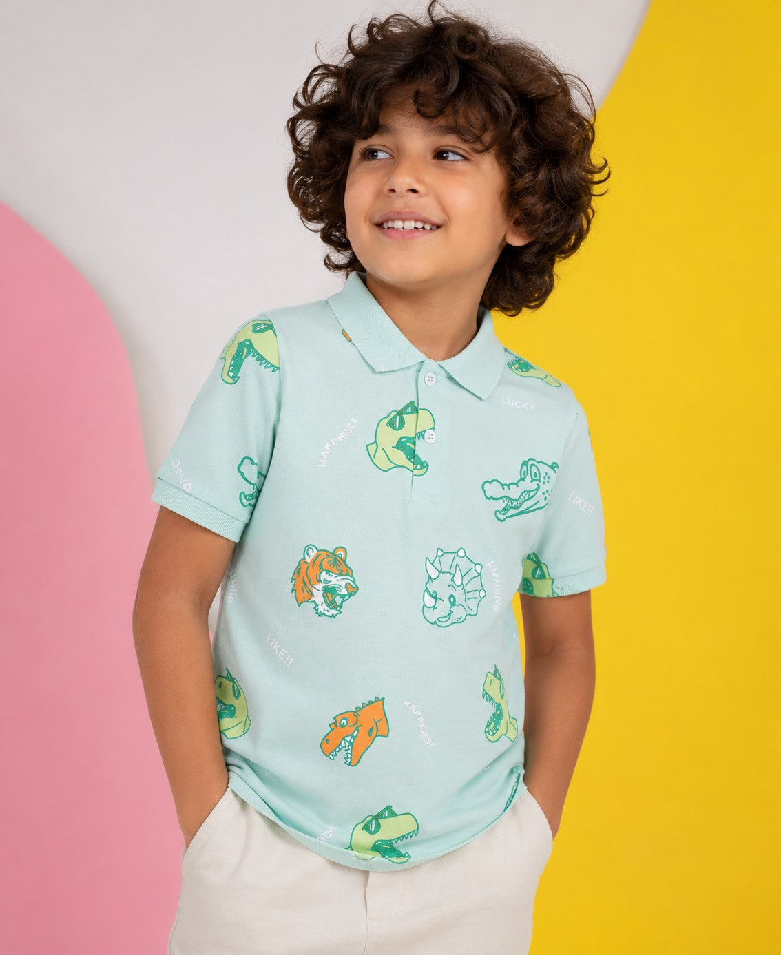 Light Blue Animal Printed Regular Fit T-Shirt