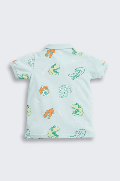 Light Blue Animal Printed Regular Fit T-Shirt
