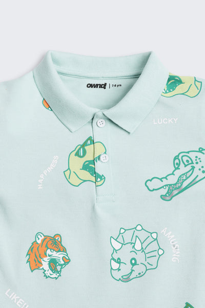 Light Blue Animal Printed Regular Fit T-Shirt