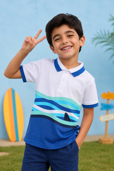 Blue Printed Regular Fit T-Shirt