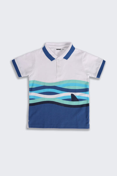 Blue Printed Regular Fit T-Shirt