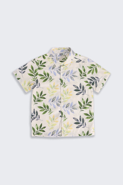 Green Leaf Print Regular Fit Shirt