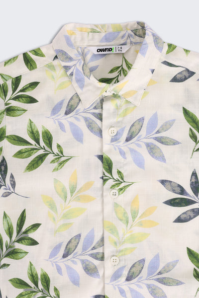 Green Leaf Print Regular Fit Shirt