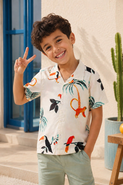 Off White Animal Print Regular Fit Shirt