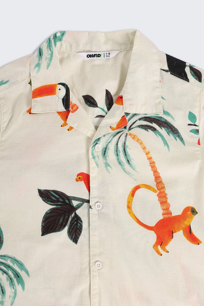 Off White Animal Print Regular Fit Shirt