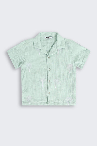 Green Embroidered Cotton Regular Fit Co-ord Set