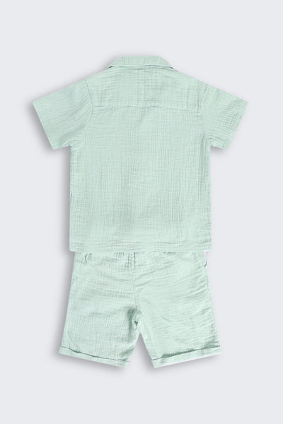Green Embroidered Cotton Regular Fit Co-ord Set