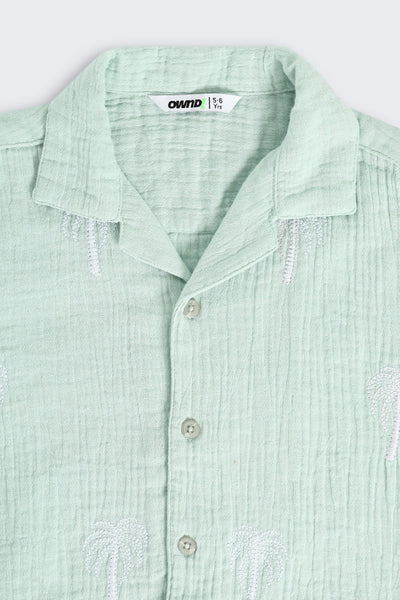 Green Embroidered Cotton Regular Fit Co-ord Set