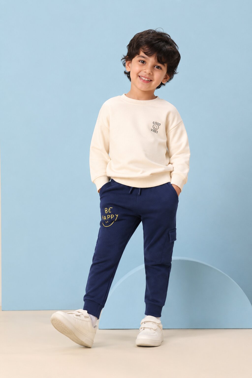 Navy Typographic Cotton Joggers