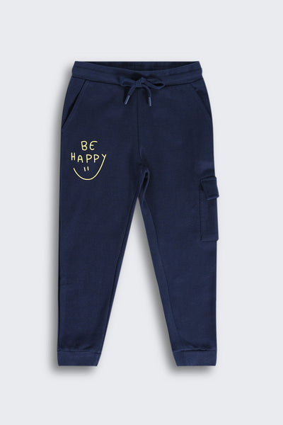 Navy Typographic Cotton Joggers