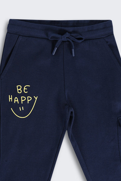 Navy Typographic Cotton Joggers