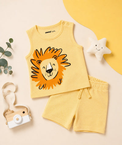 Yellow Tiger Printed Cotton Regular Fit Co-ord Set