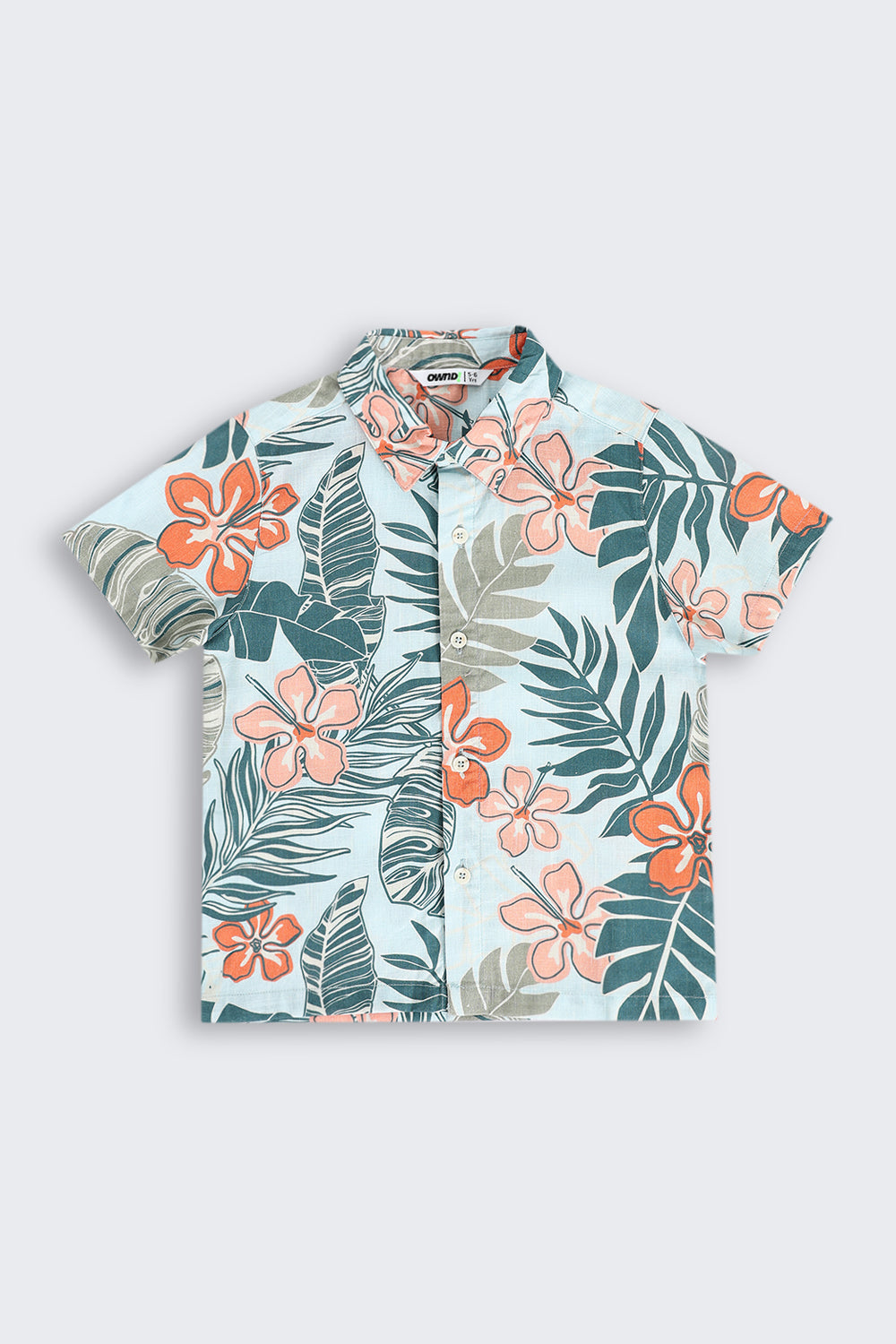 Blue Tropical Cotton Blend Regular Fit Shirt