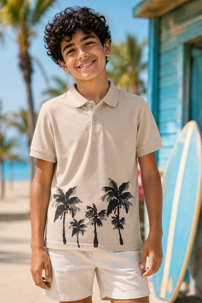 Beige Tree Printed Regular Fit T-Shirt
