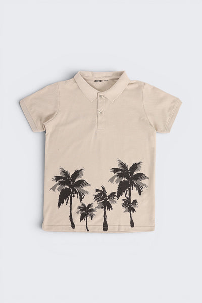 Beige Tree Printed Regular Fit T-Shirt