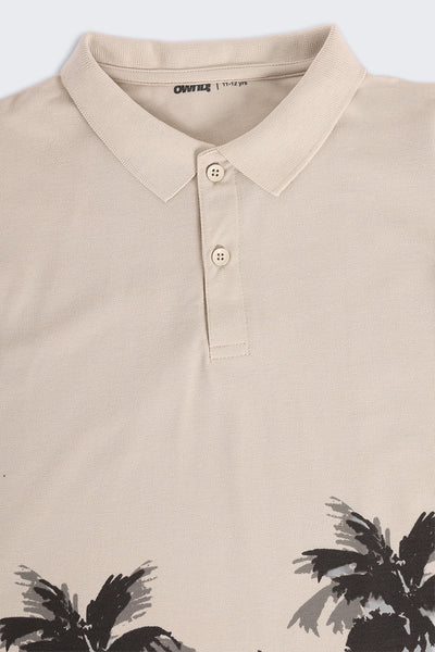 Beige Tree Printed Regular Fit T-Shirt