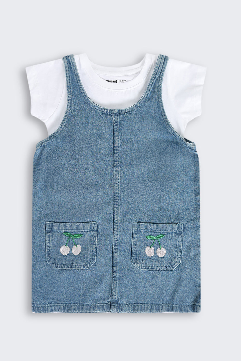 Blue Embroidered Cotton Dungaree With T-Shirt