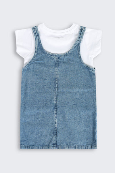 Blue Embroidered Cotton Dungaree With T-Shirt