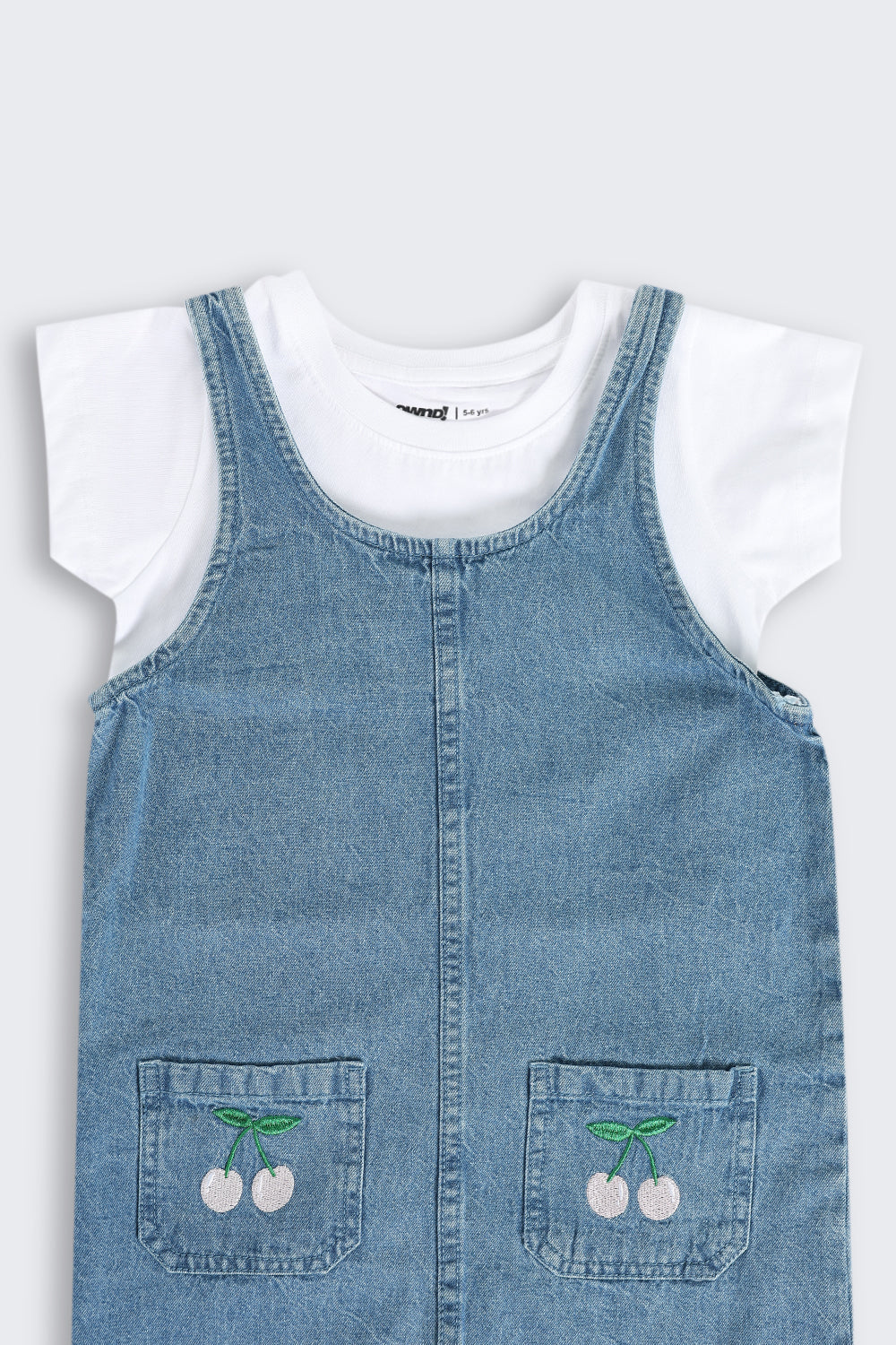 Blue Embroidered Cotton Dungaree With T-Shirt