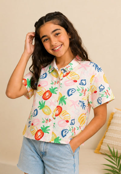 Multi-coloured Fruits Printed Regular Fit Shirt