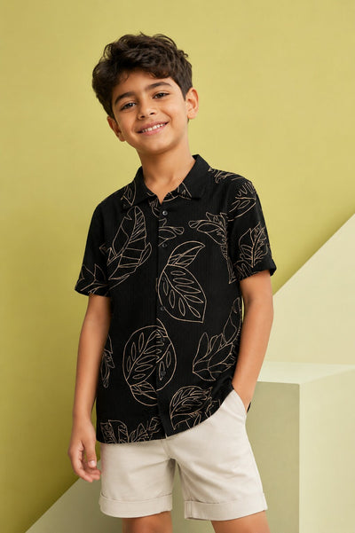 Black Botanical Print Shirt