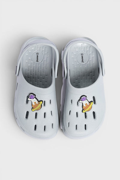 Grey Solid Motif Clogs