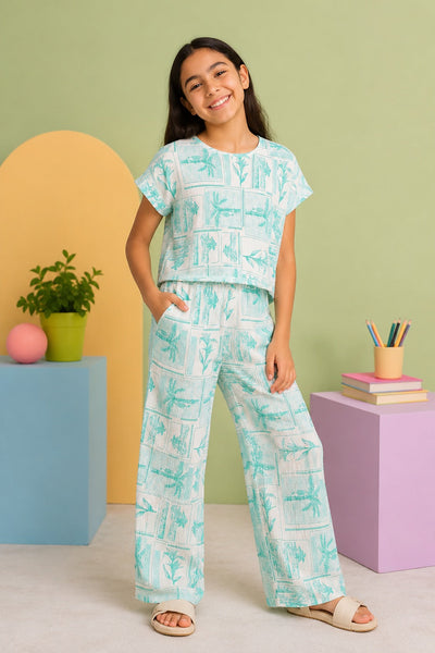 Green Tropical Theme Regular Fit Co-ord Set