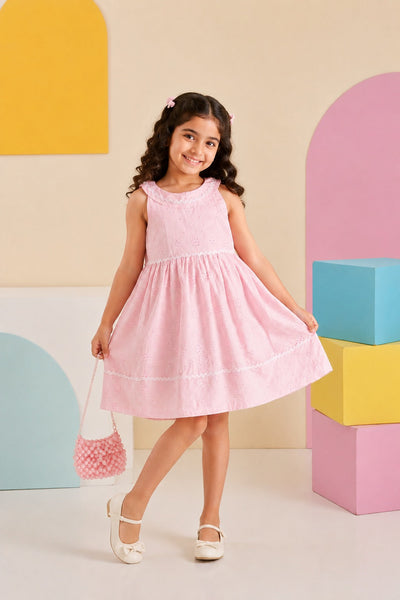Pink Embroidered Regular Fit Dress